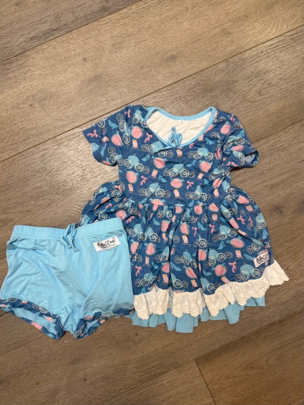 Blue Pink Cinderella Girls Dress and Bloomers Set